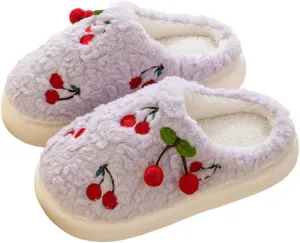 Soft and Comfortable Indoor/Outdoor Slippers for Women, Memory Foam, cherry