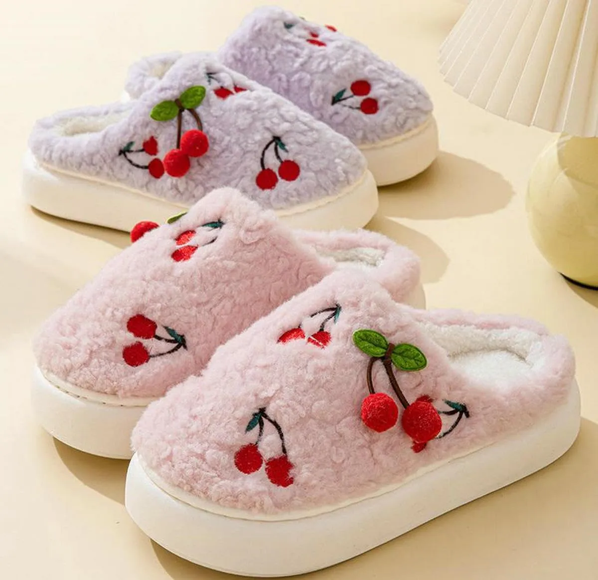 Soft and Comfortable Indoor/Outdoor Slippers for Women, Memory Foam, cherry