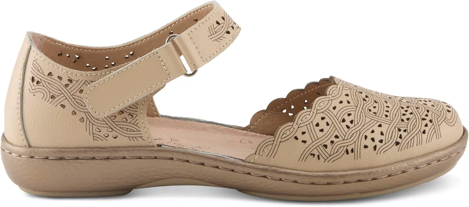Spring Step Women's SABRIYE Leather Mary Jane Shoes  Laser-Cut Design, Adjustable Hook-and-Loop Closure, Padded Comfort, Flexible Sole
