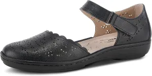 Spring Step Women's SABRIYE Leather Mary Jane Shoes  Laser-Cut Design, Adjustable Hook-and-Loop Closure, Padded Comfort, Flexible Sole