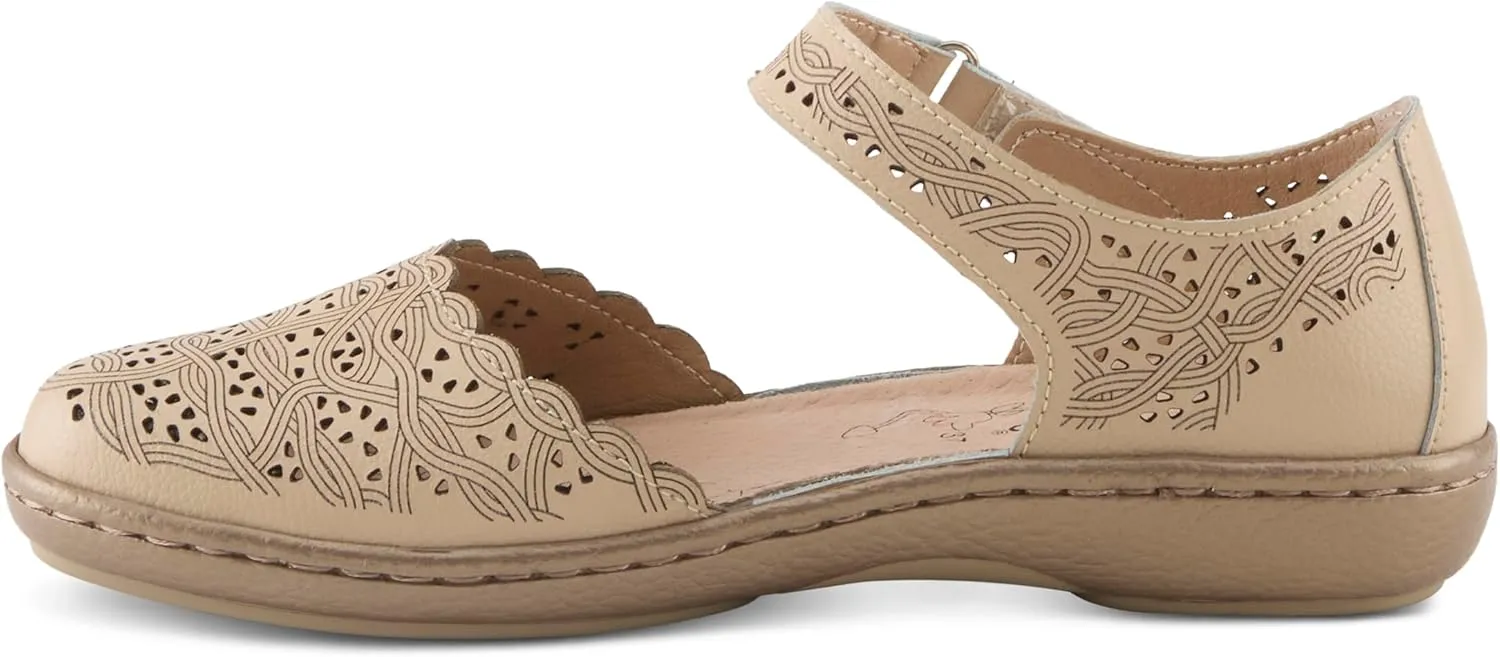 Spring Step Women's SABRIYE Leather Mary Jane Shoes  Laser-Cut Design, Adjustable Hook-and-Loop Closure, Padded Comfort, Flexible Sole
