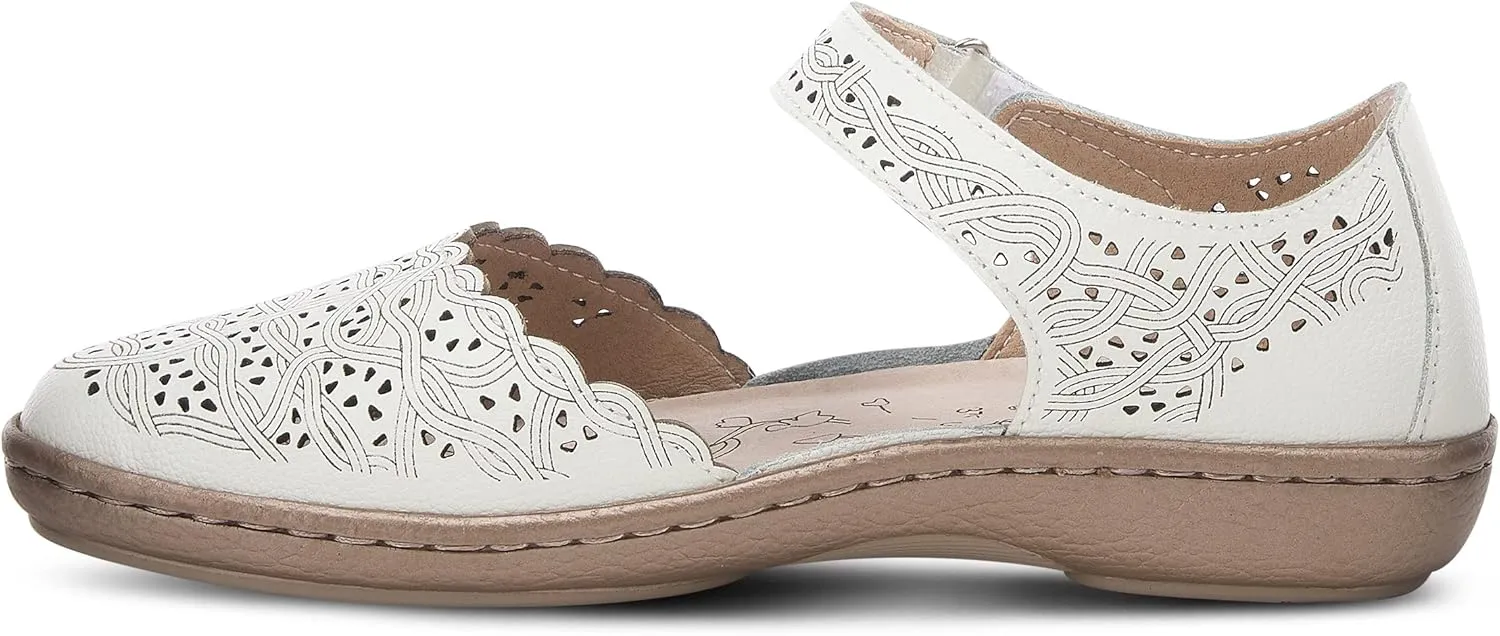 Spring Step Women's SABRIYE Leather Mary Jane Shoes  Laser-Cut Design, Adjustable Hook-and-Loop Closure, Padded Comfort, Flexible Sole