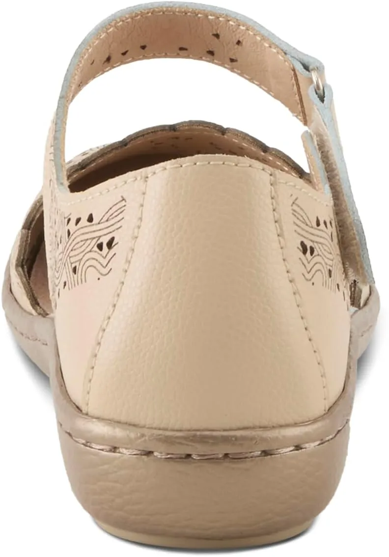 Spring Step Women's SABRIYE Leather Mary Jane Shoes  Laser-Cut Design, Adjustable Hook-and-Loop Closure, Padded Comfort, Flexible Sole