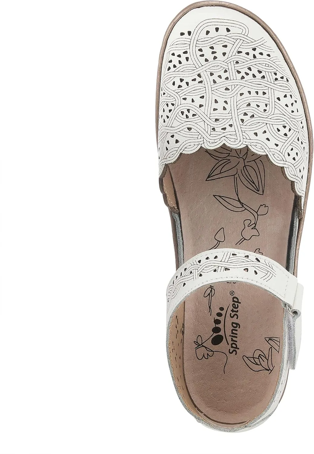 Spring Step Women's SABRIYE Leather Mary Jane Shoes  Laser-Cut Design, Adjustable Hook-and-Loop Closure, Padded Comfort, Flexible Sole