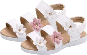 Summer Kids Children Sandals Fashion Big Flower Girls Flat Pricness Shoes Girls Slides Size 3 (White, 10.5-11 Years)