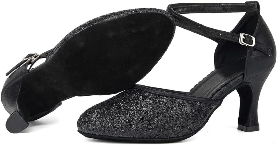 SWDZM Womens Latin Salsa Dance Shoes Professional Party Sequins Heels Ballroom Dancing Shoes