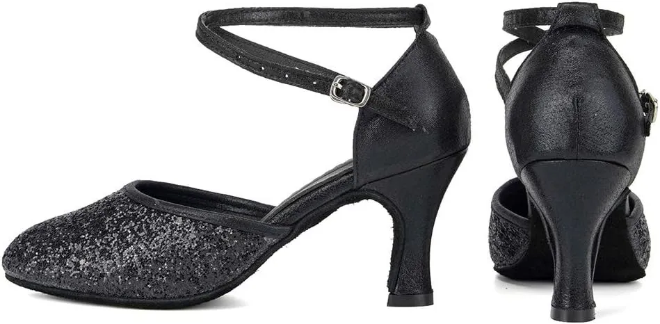 SWDZM Womens Latin Salsa Dance Shoes Professional Party Sequins Heels Ballroom Dancing Shoes