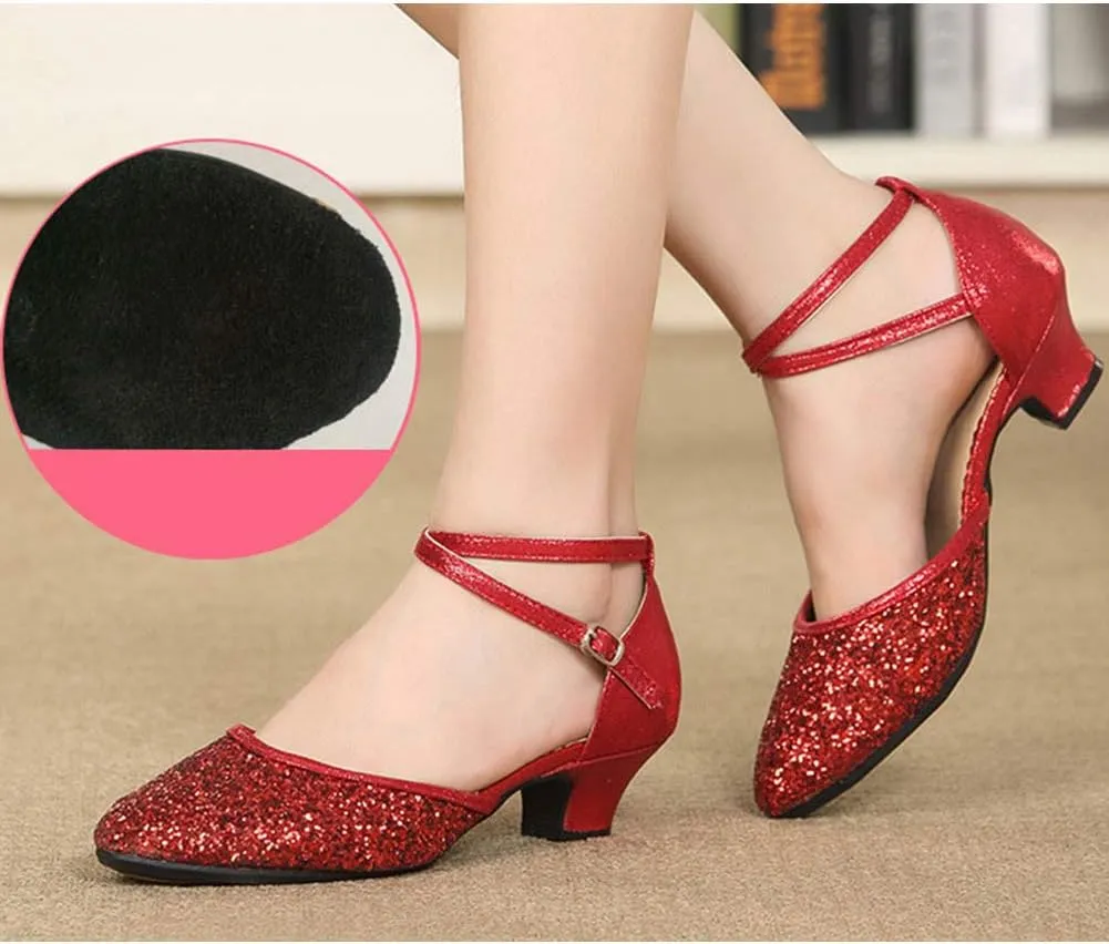 SWDZM Womens Latin Salsa Dance Shoes Professional Party Sequins Heels Ballroom Dancing Shoes