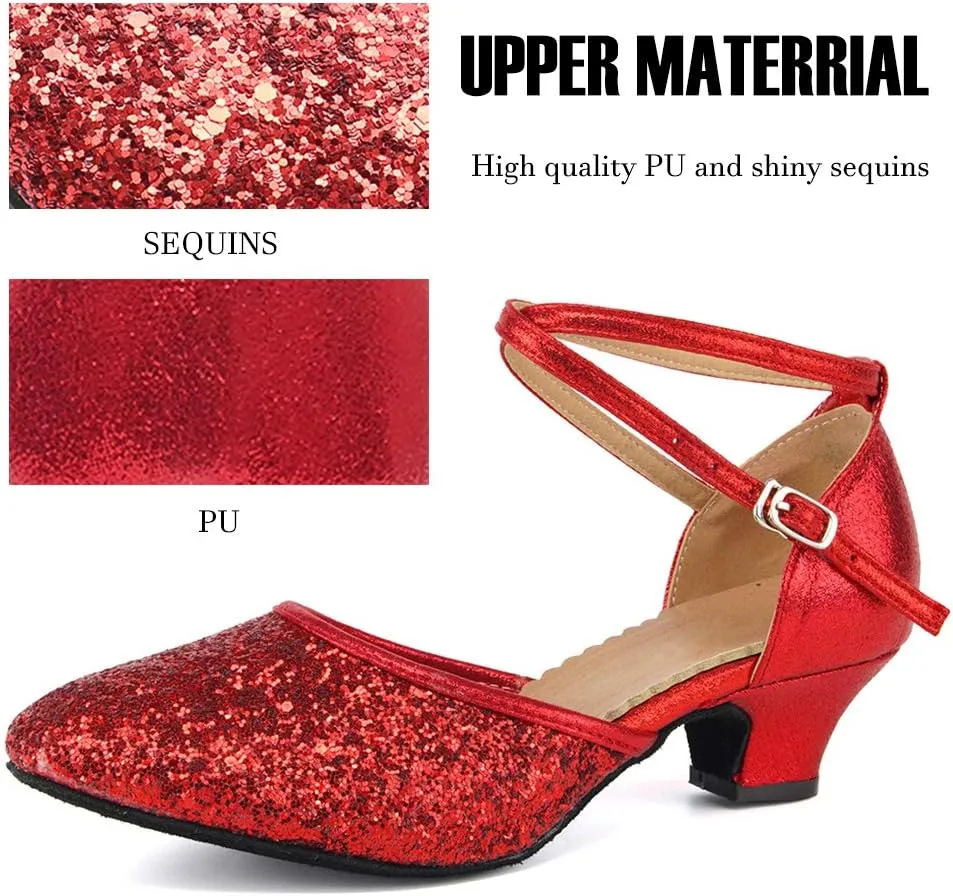 SWDZM Womens Latin Salsa Dance Shoes Professional Party Sequins Heels Ballroom Dancing Shoes