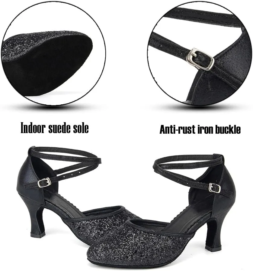 SWDZM Womens Latin Salsa Dance Shoes Professional Party Sequins Heels Ballroom Dancing Shoes