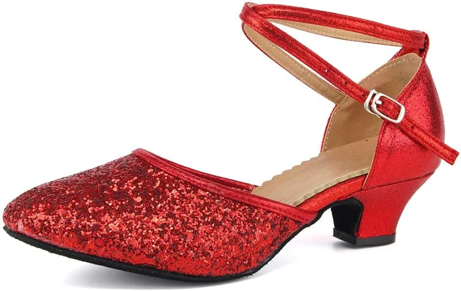 SWDZM Womens Latin Salsa Dance Shoes Professional Party Sequins Heels Ballroom Dancing Shoes