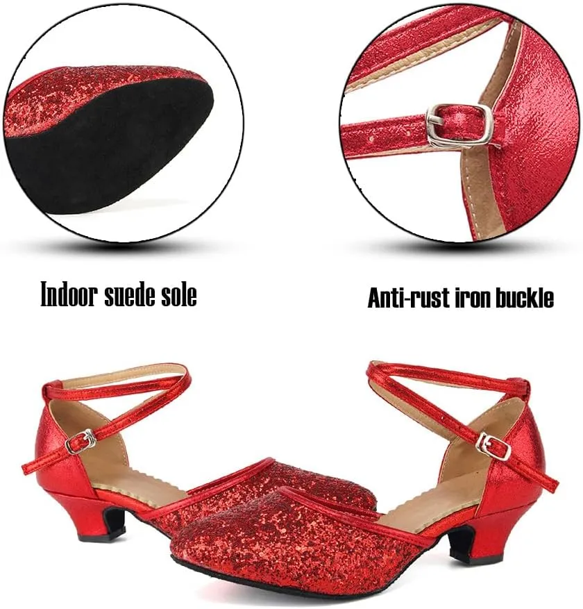 SWDZM Womens Latin Salsa Dance Shoes Professional Party Sequins Heels Ballroom Dancing Shoes