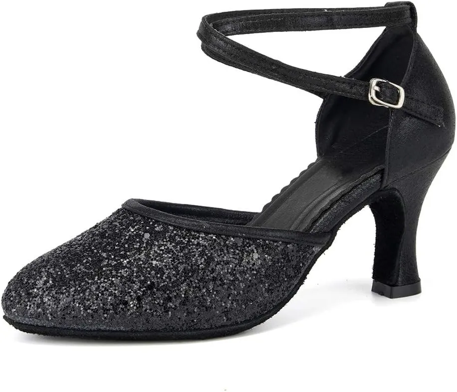 SWDZM Womens Latin Salsa Dance Shoes Professional Party Sequins Heels Ballroom Dancing Shoes