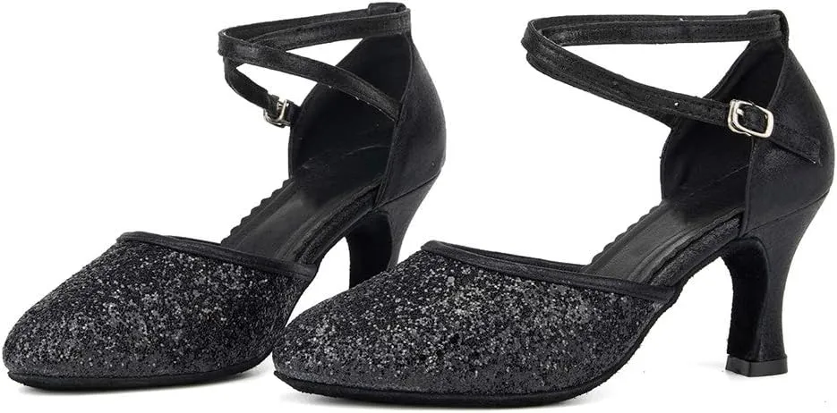 SWDZM Womens Latin Salsa Dance Shoes Professional Party Sequins Heels Ballroom Dancing Shoes