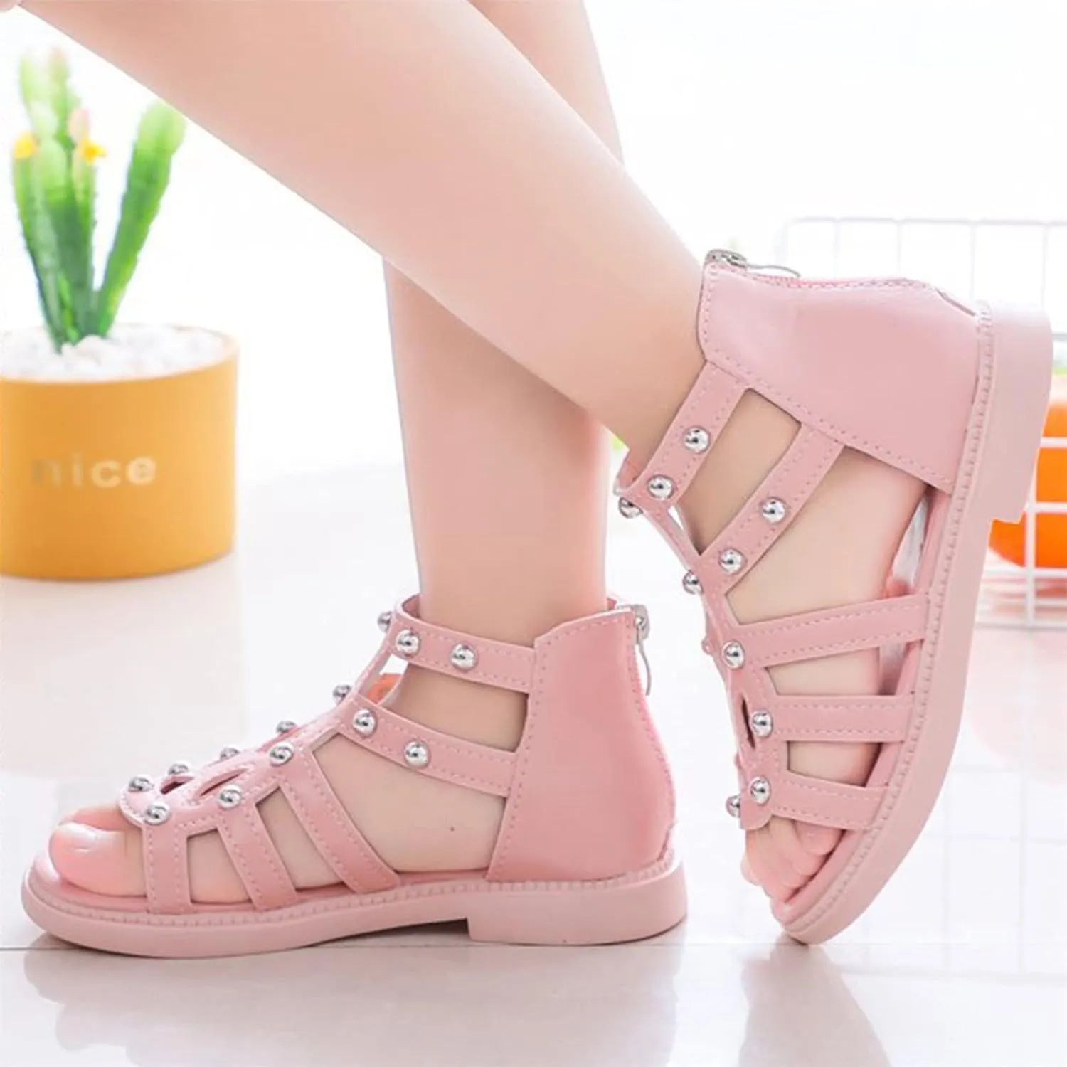 Toddler Boy Water Shoes Children Shoes Flat High Top Sandals Fashion Summer Little Girl Beads High Girls Summer
