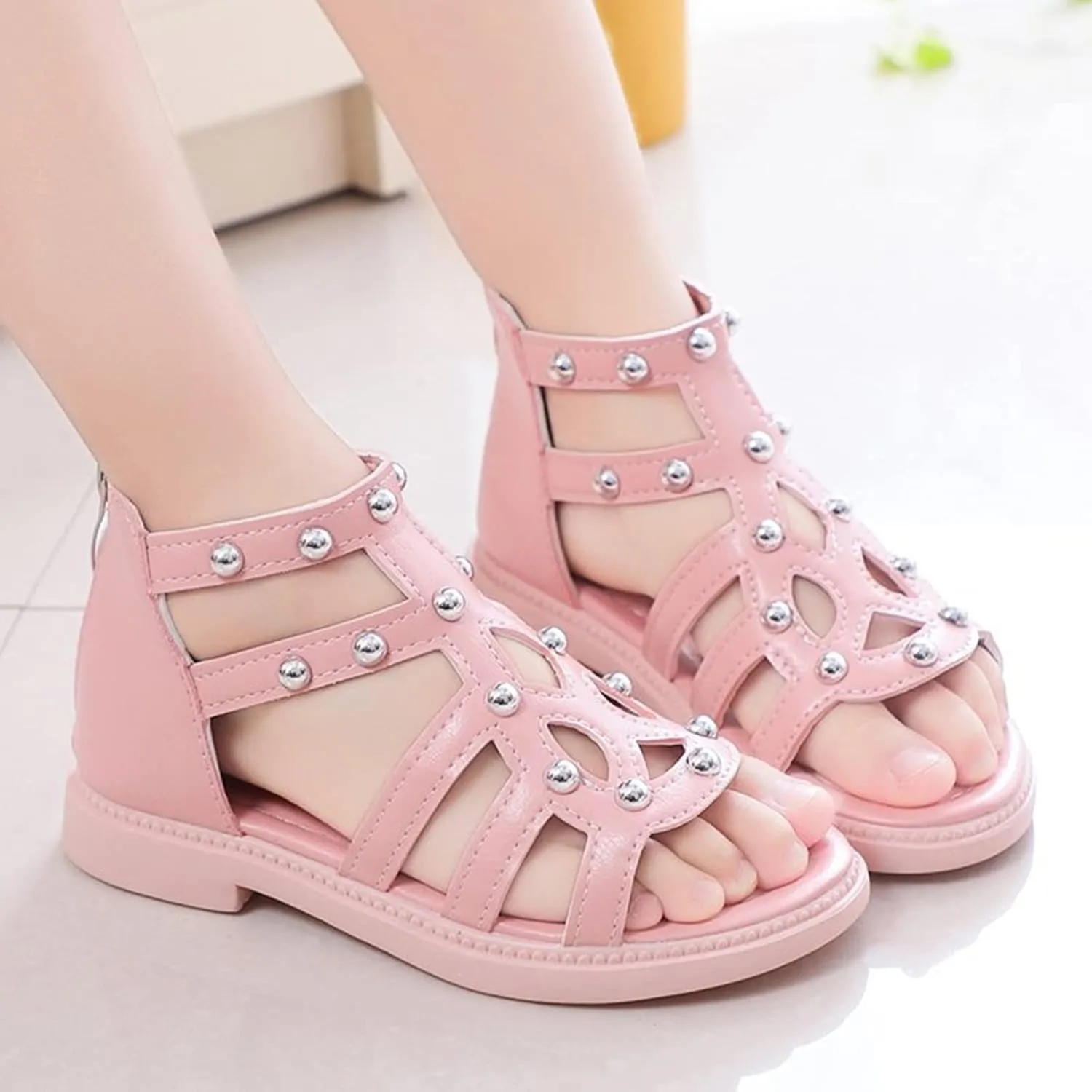 Toddler Boy Water Shoes Children Shoes Flat High Top Sandals Fashion Summer Little Girl Beads High Girls Summer