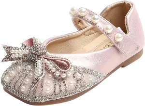 Toddler Dress Shoes,Fashion Girls Casual Shoes Shiny Pearl Rhinestone Bow Dress Shoes Dance Shoes 1-11 Years