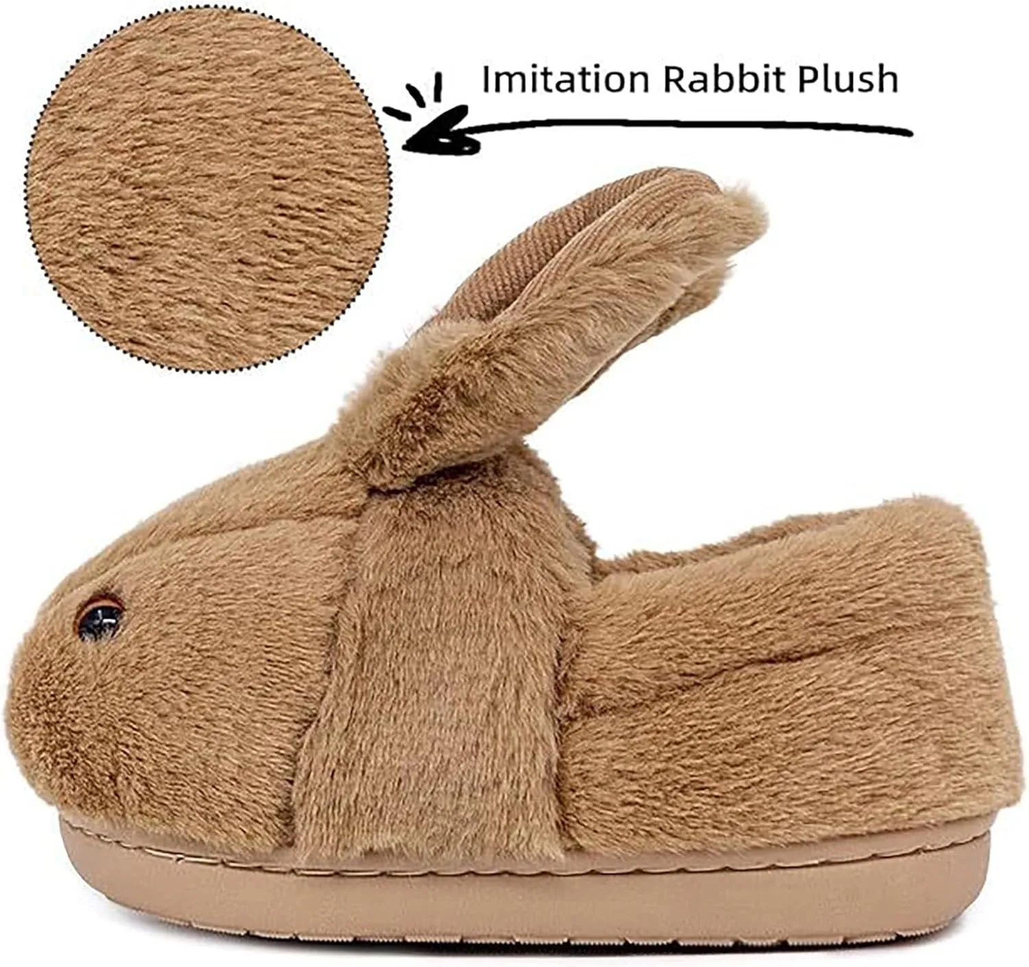 Toddler Girls Adorable Slippers Solid Cartoon Rabbit Shape Ears Fluffy Shoes Soft Warm Comfortable Flat Slippers