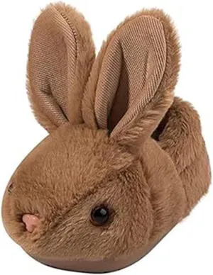 Toddler Girls Adorable Slippers Solid Cartoon Rabbit Shape Ears Fluffy Shoes Soft Warm Comfortable Flat Slippers