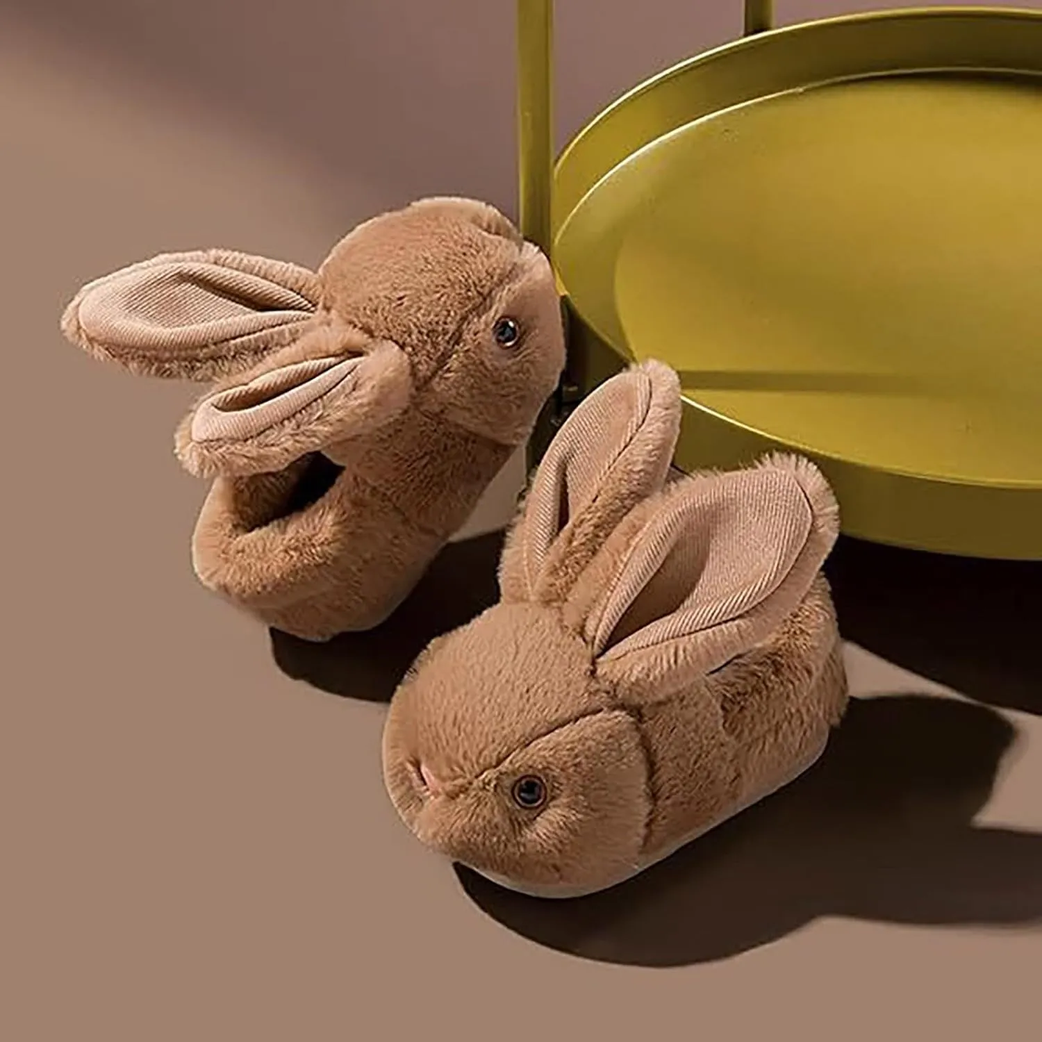 Toddler Girls Adorable Slippers Solid Cartoon Rabbit Shape Ears Fluffy Shoes Soft Warm Comfortable Flat Slippers