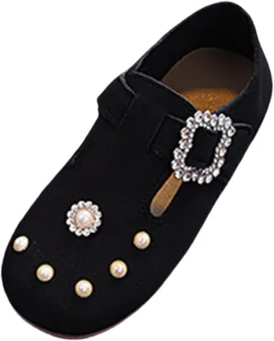 Toddler Girls Formal Closed Toe Ankle Sandals Pearl Sequins Adjusted Strap Flat Non Slip Dress Shoes Baby Infant Shoes
