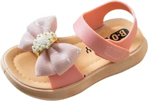 Toddler Girls Open Toe Bow Sandals Summer Flat Wide Shoes Kids 2025 Fashion Beach Flats Dance Dress Shoes