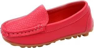 Toddler Little Kid Boys Girls No Slip On Loafers Dress Flat Shoes Soft Suede Leather Flat Boat Shoes Loafer (Red, 26)
