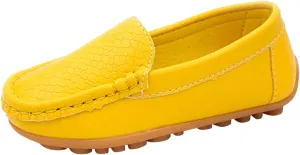 Toddler Little Kid Boys Girls No Slip On Loafers Dress Flat Shoes Soft Suede Leather Flat Boat Shoes Loafer (Yellow, 25)