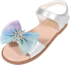 Toddler/Little Kid Girls Sandals Fashion Bow Soft Rubber Open Toe Princess Flat Sandals Summer Baby Flower Girl Shoes (Blue, 3 Big Kids)