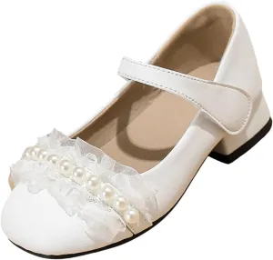 White Thick Heel French Mary Jane Girls High Heel Single Shoes Summer Shallow Mouth Versatile Small Girl Toddler Sandals