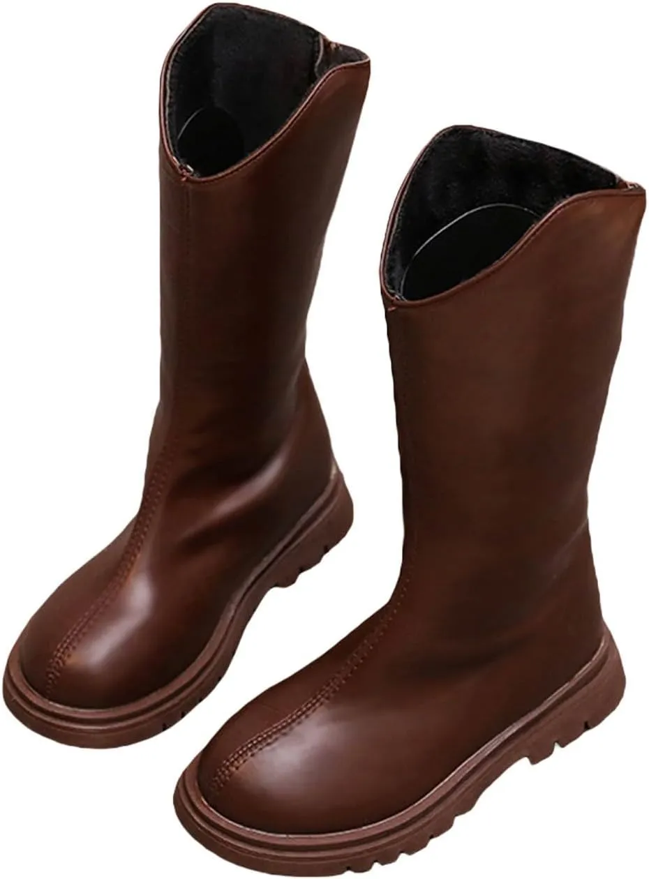 Winter Girls' Ankle Boots Mid Leg Solid Color Zipper Classic Everything for 3 to 12 Years Toddler Girl Boots Wide