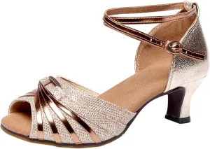 Women's Block Heel Sandals Peep Toe Dress Sandals Sparkly Latin Dance Shoes Professional Heels Wide Evening Shoes