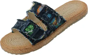 Womens Flat Slide Sandals with 2 Strap Adjustable Buckle Slip on Slides Shoes Non Slip Rubber Sole