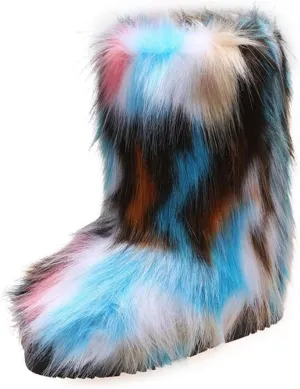 Women's Furry Faux Fur Boots Winter Shoes Fashion Fluffy Warm Snow Boots Mid-Calf Comfortable Outdoor Flat Short Boots