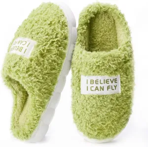 Women's Fuzzy Slippers, Green, US Size, Adult, Indoor/Outdoor, Warm & Comfortable