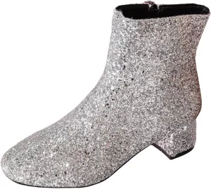 Women's Glitter Sparkly Booties Chunky Heels Ankle Boots Side Zipper Block Heeled Short Boots Wedding Bridal Party Dress Shoes