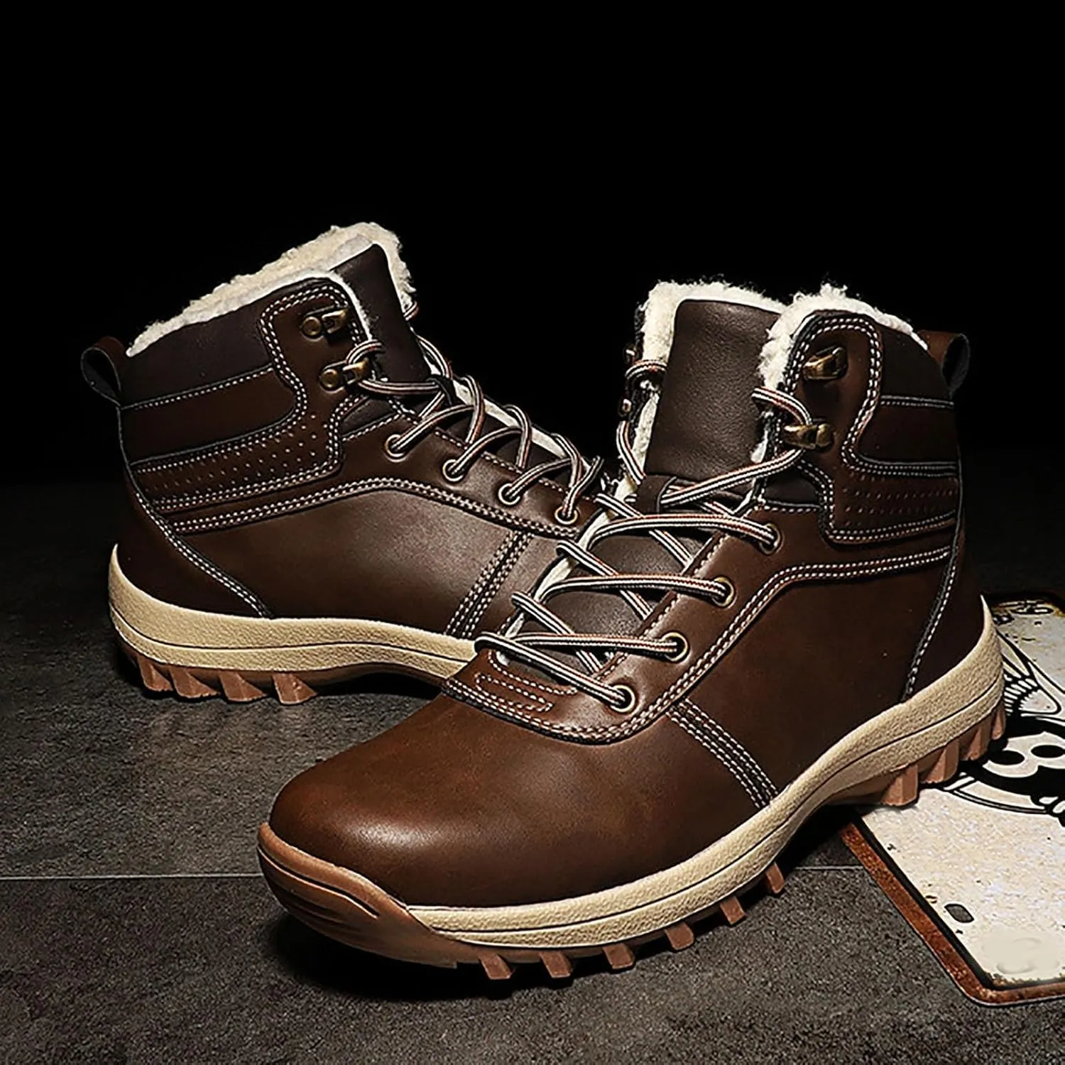 Womens Mens Hiking Boots, Waterproof Snow Boots Work Insulated Fur Boots Winter Work Boots for Men Womens Work Boots