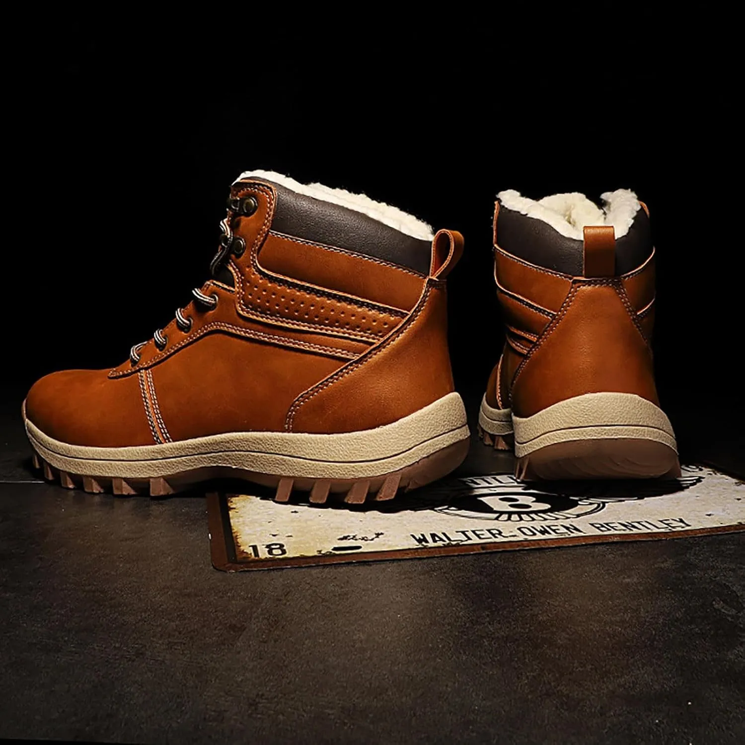 Womens Mens Hiking Boots, Waterproof Snow Boots Work Insulated Fur Boots Winter Work Boots for Men Womens Work Boots