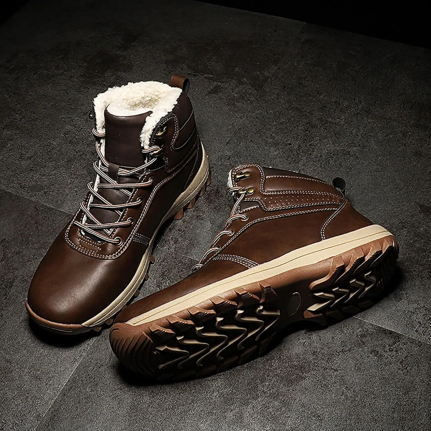 Womens Mens Hiking Boots, Waterproof Snow Boots Work Insulated Fur Boots Winter Work Boots for Men Womens Work Boots