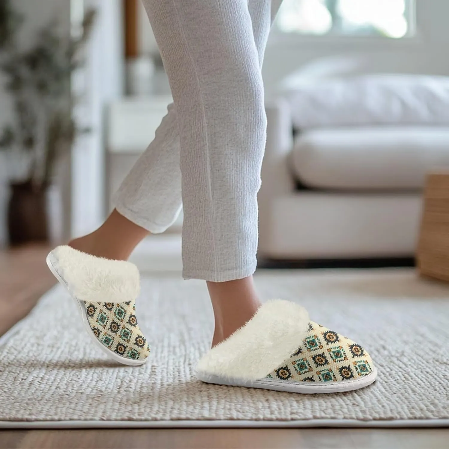 Women's Warm Cotton Memory Foam Slippers Comfy Soft Flannel Home Shoes House Slippers with Anti-Slip Sole