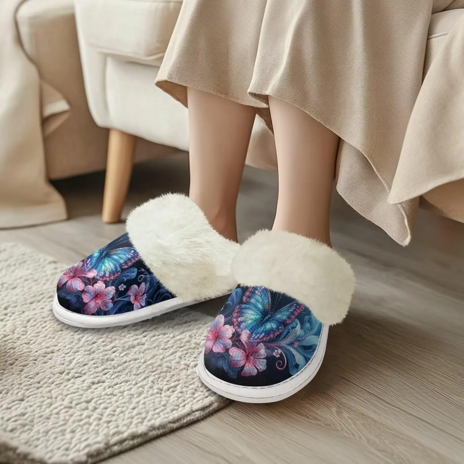 Women's Warm Cotton Memory Foam Slippers Comfy Soft Flannel Home Shoes House Slippers with Anti-Slip Sole