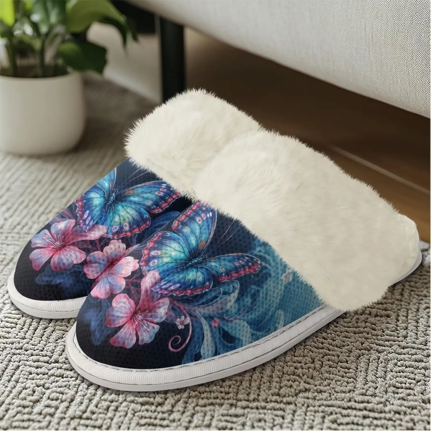 Women's Warm Cotton Memory Foam Slippers Comfy Soft Flannel Home Shoes House Slippers with Anti-Slip Sole