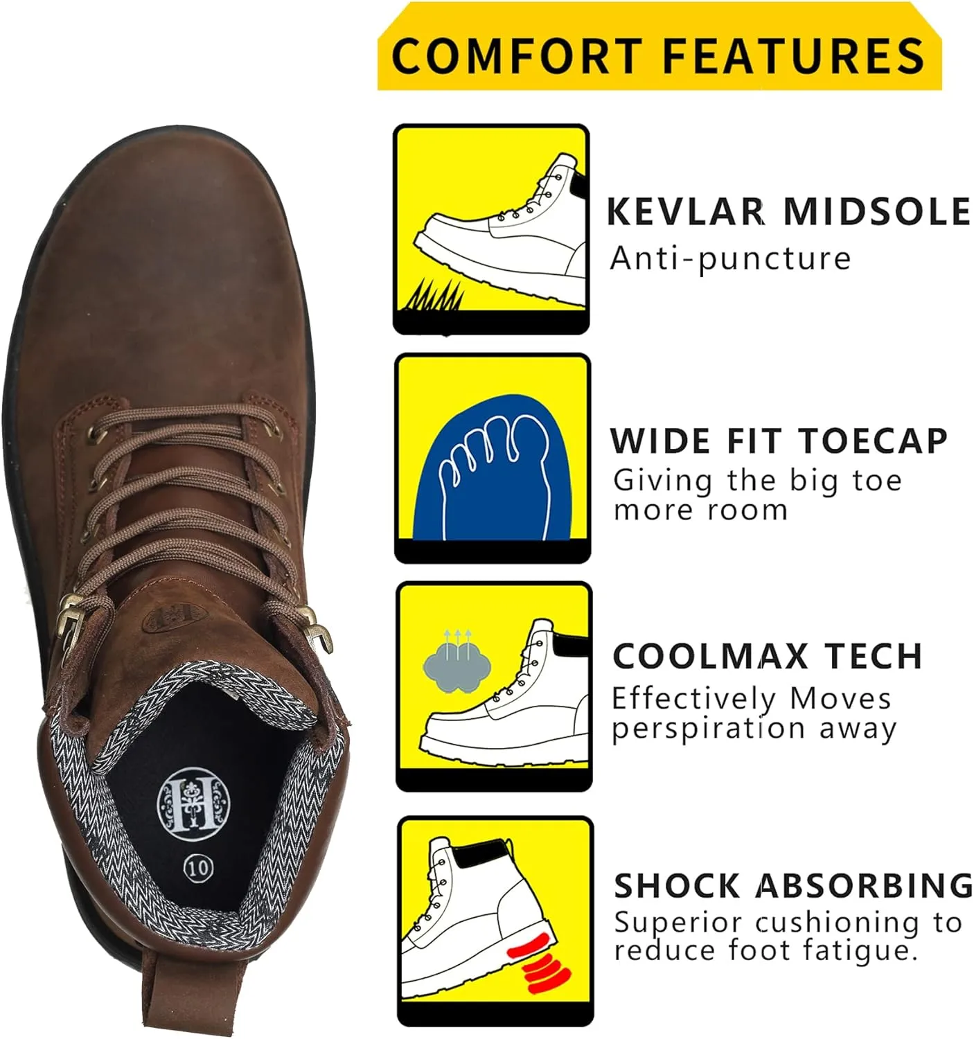 Work Boots for Men, 6" Soft Toe Water Resistant Non-slip Anti-puncture Lightweight Mens Work Boots, Durable, Breathable