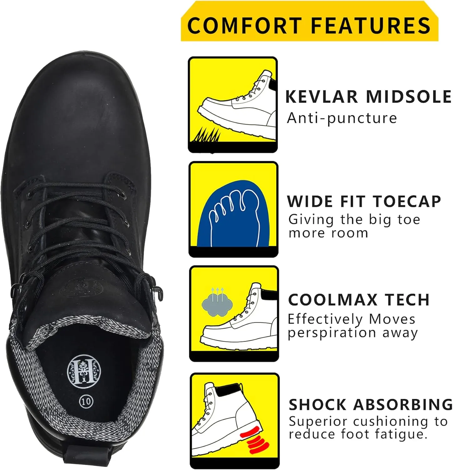 Work Boots for Men, 6" Soft Toe Water Resistant Non-slip Anti-puncture Lightweight Mens Work Boots, Durable, Breathable